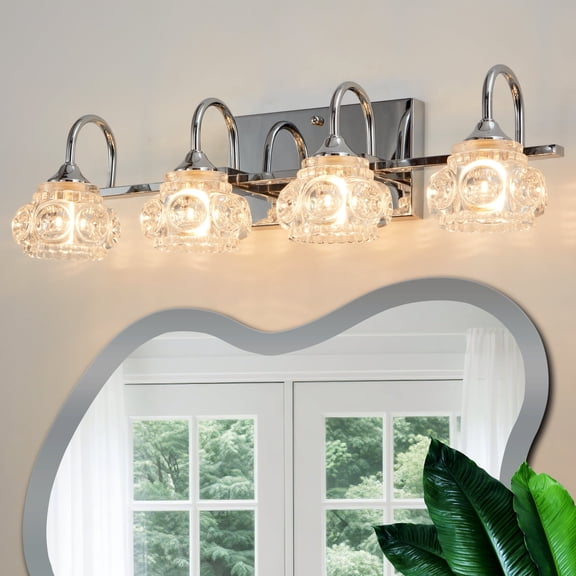 GCGAFUL 23 in. 4-Light Brushed Nickel Modern Bathroom Vanity Light with Crystal Glass Shades