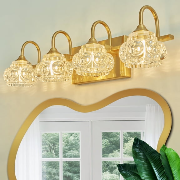 GCGAFUL 23 in. 4-Light Gold Modern Bathroom Vanity Light with Crystal Glass Shades