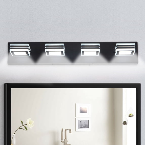 GCGAFUL 25.6 in.4-Light Black Rotatable Head Dimmable LED Bathroom Vanity Light with Acrylic Shade
