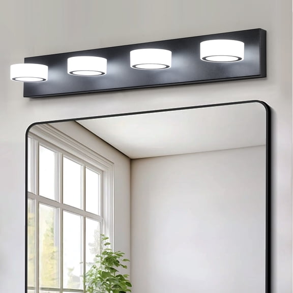 GCGAFUL 29 in. 4-Light Modern Black LED Vanity Light Bar with Acrylic Shades for Mirror, Shower, and Bathroom Decor