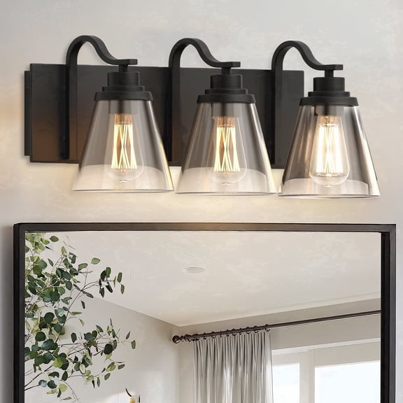GCGAFUL 21.4" 3-Light Bathroom Vanity Light, Modern Black Vanity Light Fixtures Over Mirror with Clear Glass, Farmhouse Makeup Light for Salon Decor