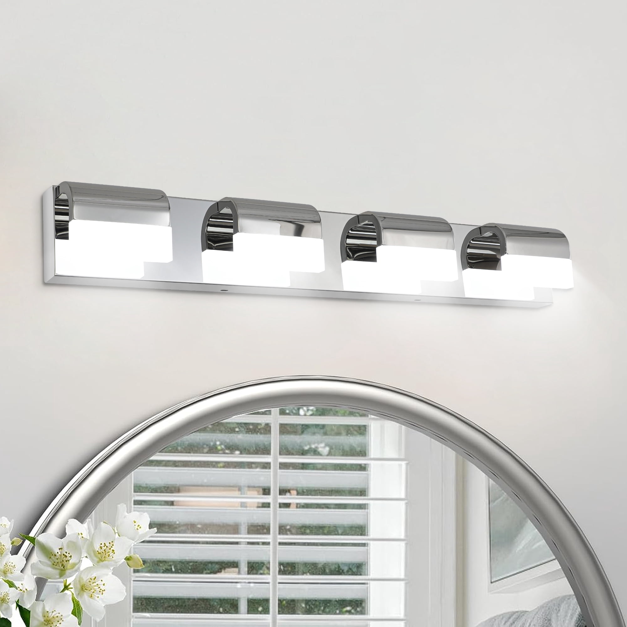 GCGAFUL 30 in. 4-Light Modern Chrome LED Vanity Light Bar with Acrylic Shades for Mirror, Shower, and Bathroom Decor