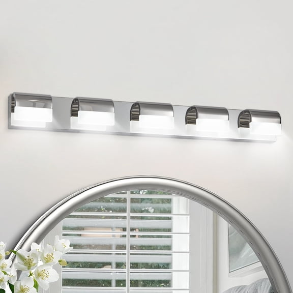 GCGAFUL 38 in. 5-Light Modern Chrome LED Vanity Light Bar with Acrylic Shades for Mirror, Shower, and Bathroom Decor