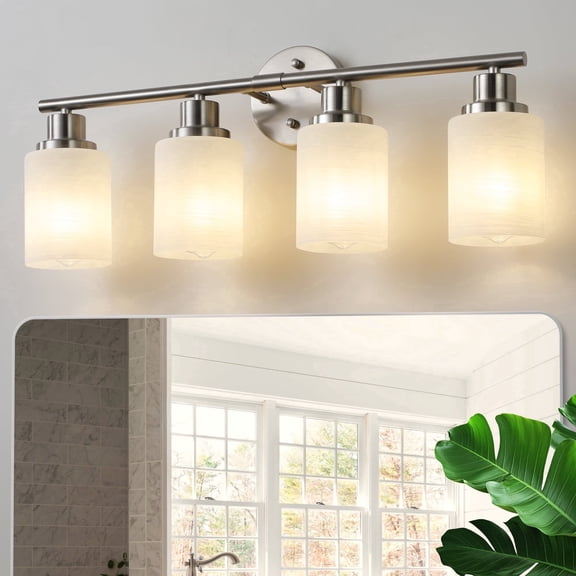 GCGAFUL 4-Light Chrome Dimmable Bathroom Vanity Light Fixture with Frosted Glass Shade