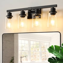 GCGAFUL 4-Light Matte Black Dimmable Bathroom Vanity Light Fixture with Clear Glass Shade