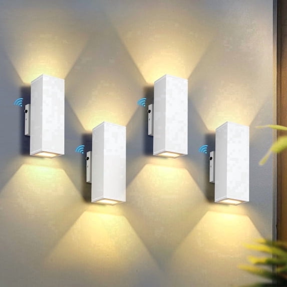 GCGAFUL 4-Pack Indoor/Outdoor Wall Light, 11 in. 2-Light Dusk to Dawn Sensor Rectangular White Up/Down LED Outdoor Wall Lantern Sconce