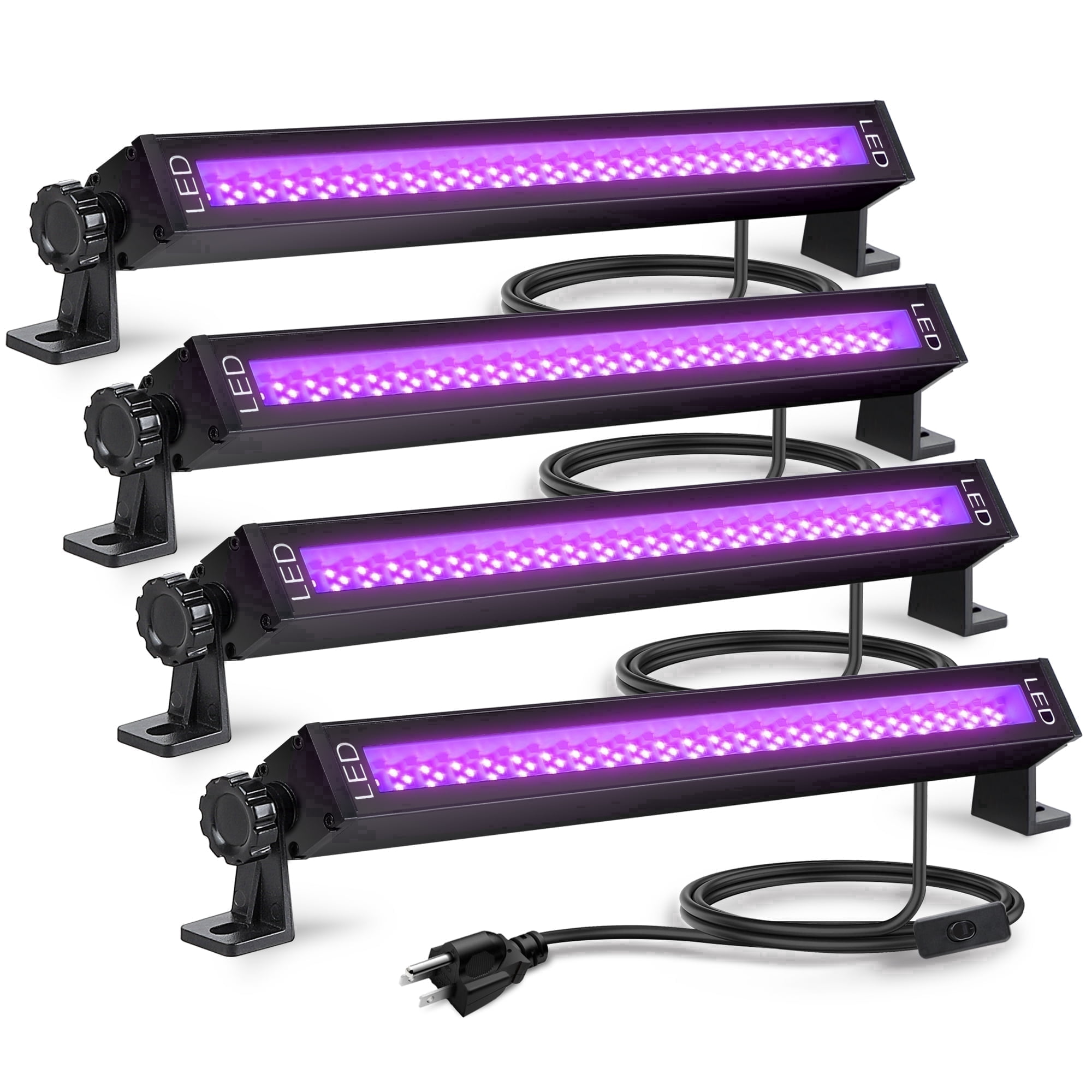 GCGAFUL 4 Pack LED Black Lights, Blacklight Bars with Plug and Switch, Glow in The Dark Party Supplies for Halloween Decorations, Bedroom, Body Paint, Stage Lighting, Poster, Black