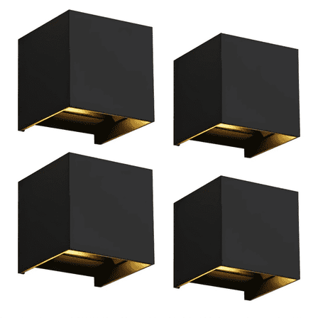 GCGAFUL 4 Pack Outdoor Wall Lantern, 4.72'' Matte Black Aluminum Up And Down Square LED Outdoor Wall Sconce with Adjustable Light Beam，IP65 Waterproof
