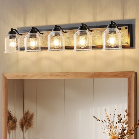 GCGAFUL 40 in. 5-Light Farmhouse Bathroom Vanity Lighting Fixtures Over Mirror with Bubble Glass Shades