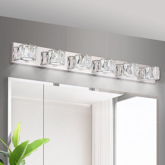 GCGAFUL 41 in. 6-Light Modern Chrome LED Vanity Light Bar with Crystal Shades for Mirror, Decor