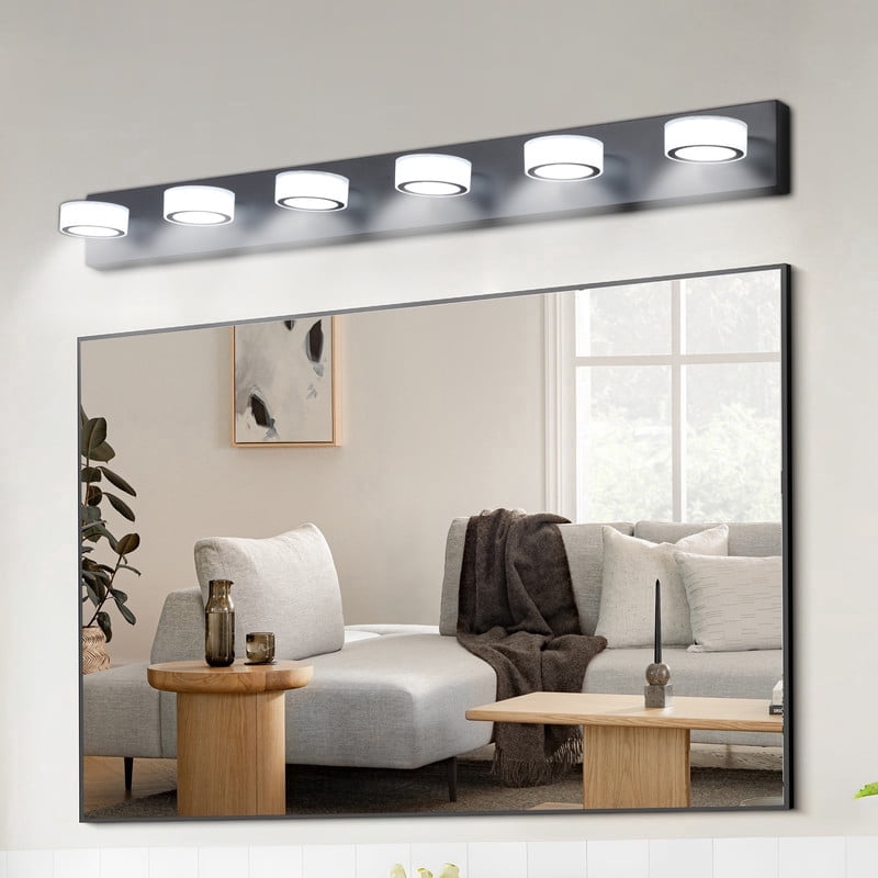 GCGAFUL 45 in. 6-Light Modern Black LED Vanity Light Bar with Acrylic Shades for Mirror, Shower, and Bathroom Decor