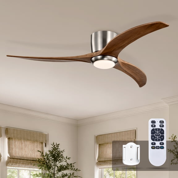 GCGAFUL 52 Inch Flush Mount Ceiling Fan with Light and Remote, Reversible 3CCT LED Fan, Quiet DC Motor, Solid Wood Blades for Bedroom