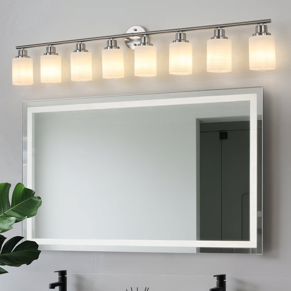 GCGAFUL 8-Light Chrome Dimmable Bathroom Vanity Light Fixture with Frosted Glass Shade