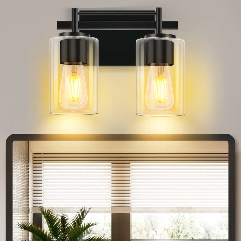 GCGAFUL Bathroom Vanity Light, 10.43 in. 2-Light Matte Black Modern Wall Sconce with Clear Glass Shade