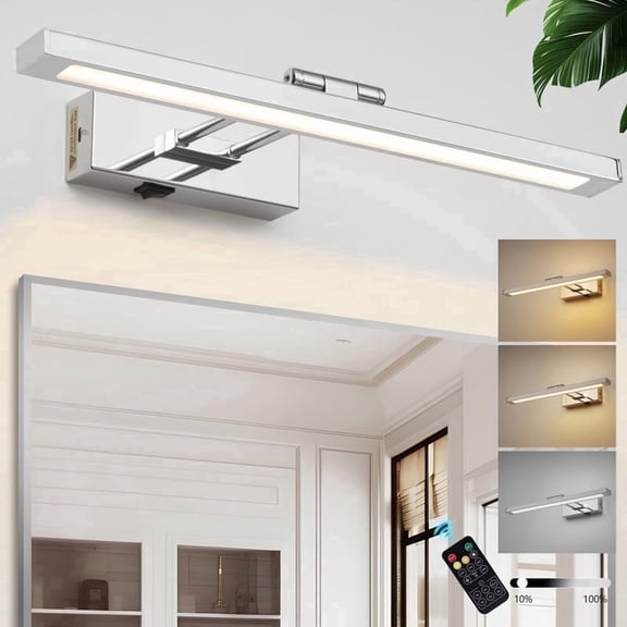 GCGAFUL Modern Wall Sconce with Remote, Dimmable 3CCT LED Light with Battery, Silver Wireless Light over Picture, Mirror