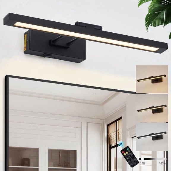 GCGAFUL Battery Operated LED Vanity Light, 5000mAh Rechargeable Wireless Wall Sconce with Remote, Dimmable, 3 Color Temperatures, Timing Function