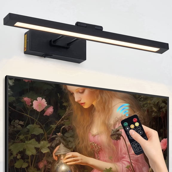 GCGAFUL Modern Wall Sconce with Remote, Dimmable 3CCT LED Light with Battery, Black Wireless Light over Picture, Mirror