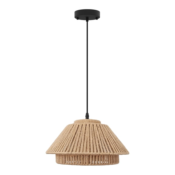 GCGAFUL Boho Hemp Rope Woven Chandelier, Farmhouse Adjustable Hanging Ceiling Light, 12.2-Inch 2- tier Lantern for Living Room, Kitchen, Bedroom