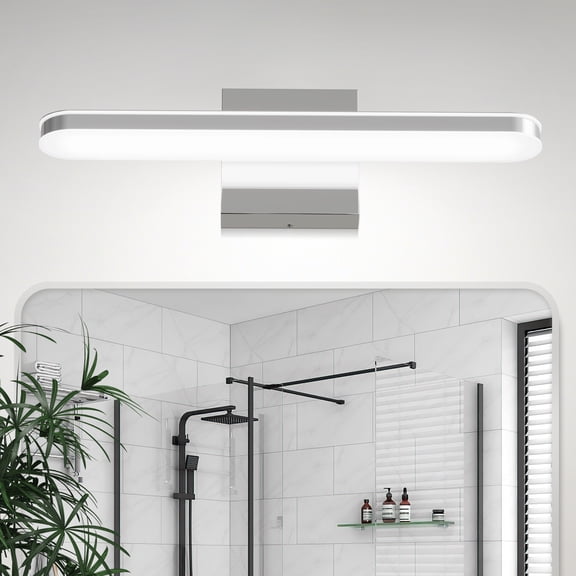 GCGAFUL Brushed Nickel Bathroom Vanity Light, 16" Modern Dimmable LED Light, 6000K Chrome Finish, Horizontal/Vertical Mounting (ETL Certificated)