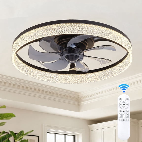 GCGAFUL Black Flush Mount Ceiling Fan with Light, 3CCT Fan Light with Remote, Reversible for Bedroom, Dining Room