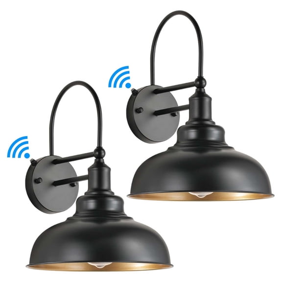 GCGAFUL Dusk to Dawn Outdoor Barn Lights 2-Pack, Farmhouse Black & Gold Lantern Wall Sconces, Waterproof Rustproof Vintage Lighting for Porch, Garage, Patio, Shed