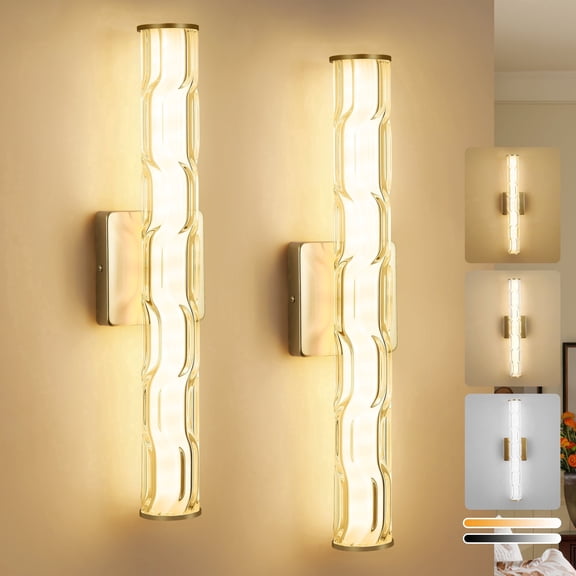 GCGAFUL Gold Wall Sconces Set of 2, Dimmable Modern LED Wall Lights with 3 Color Temperatures, Hardwired for Living Room, Dining Room, Bathroom