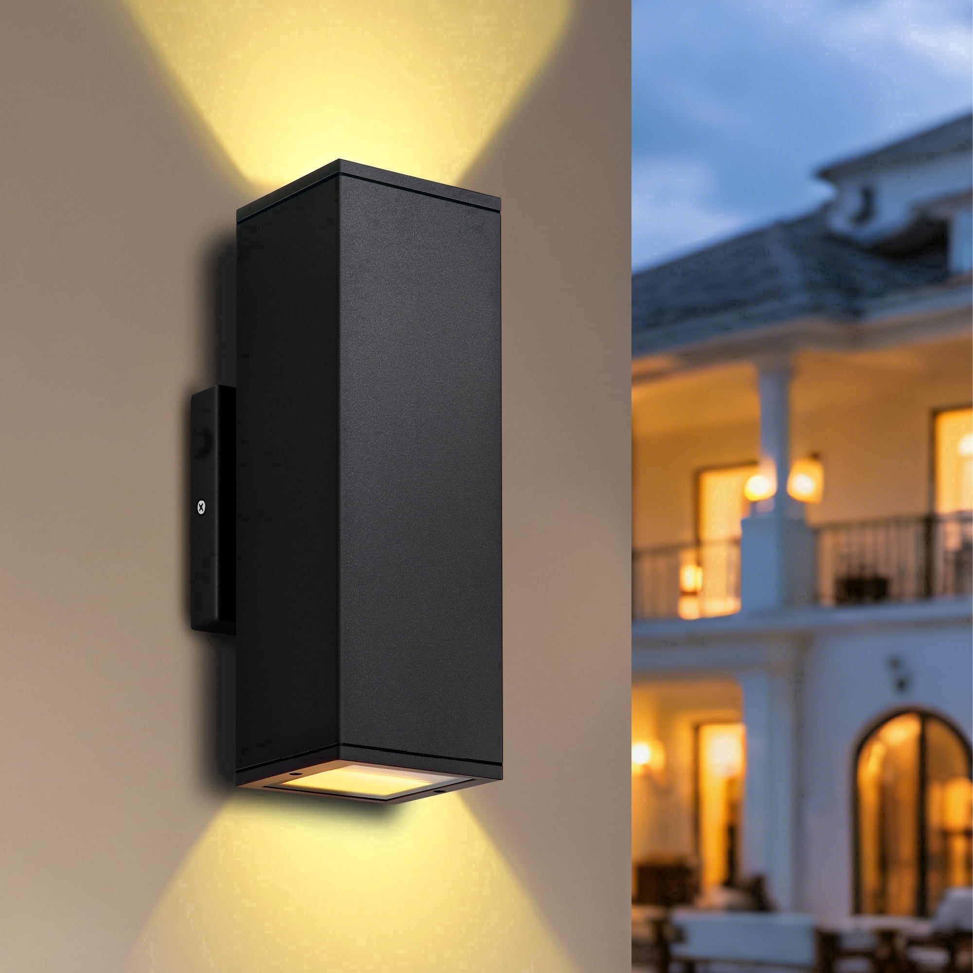 GCGAFUL Indoor/Outdoor Wall Light, 11 in. 2-Light Dimmable Rectangular Black Up/Down LED Outdoor Wall Lantern Sconce