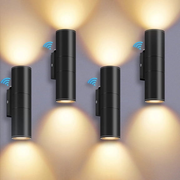 GCGAFUL 12 Inch Dusk to Dawn Outdoor Wall Light 4 Pack, 2700K LED Hardwired Black Porch Sconce, Waterproof Lighting for Patio
