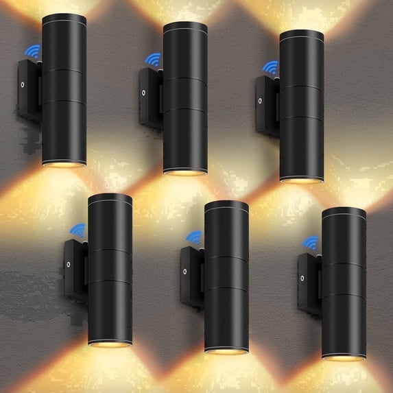GCGAFUL 12" Dusk to Dawn Outdoor Wall Lights 6 Pack, Aluminum Cylinder Integrated LED Sconce, Waterproof House Lighting for Porch, Patio, Front Door