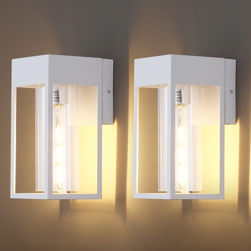 GCGAFUL 10.24 Inch Modern Outdoor Wall Light 2 Pack, White Hardwired Waterproof Sconce with Clear Glass for Porch