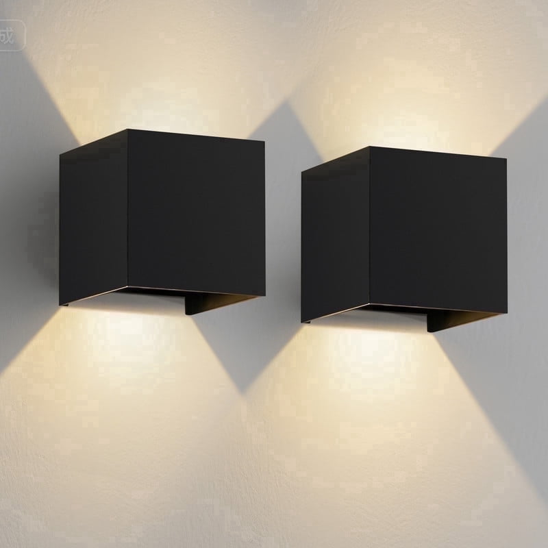 GCGAFUL 2 Pack Outdoor Wall Lantern, 4'' Matte Black Aluminum Up And Down Square LED Outdoor Wall Sconce with Adjustable Light Beam，IP65 Waterproof