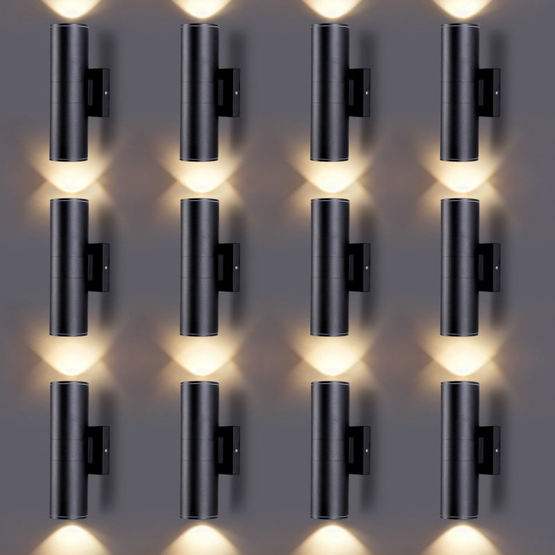 DAKAFUL 2-Pack Outdoor LED Wall Lights – Cylinder Up/Down Sconce, 12W 2700K Warm White, Matte Black, Waterproof IP65