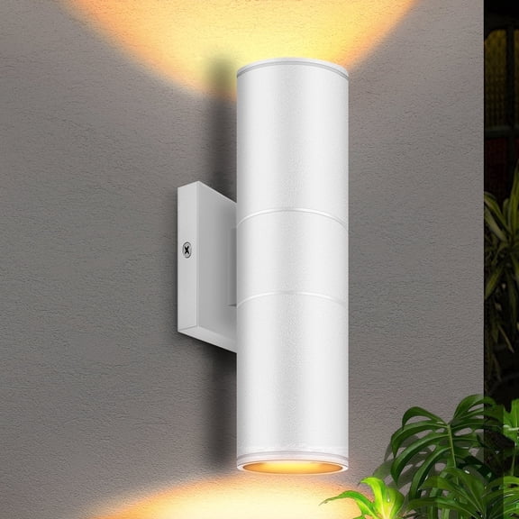 GCGAFUL Outdoor Wall Lights, Integrated LED Cylinder Up Down 12W 2700K Modern Aluminum Light, White Waterproof Exterior Light for Porch Patio Door