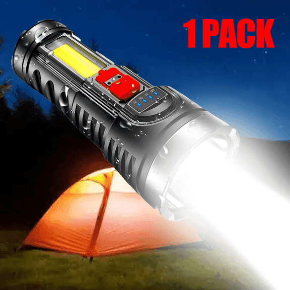 GCGAFUL Rechargeable LED Flashlight High Lumens, Super Bright Flashlight with 4 Modes and COB Sidelight, LED Waterproof Handheld Flashlight for Emergencies, Camping, Home