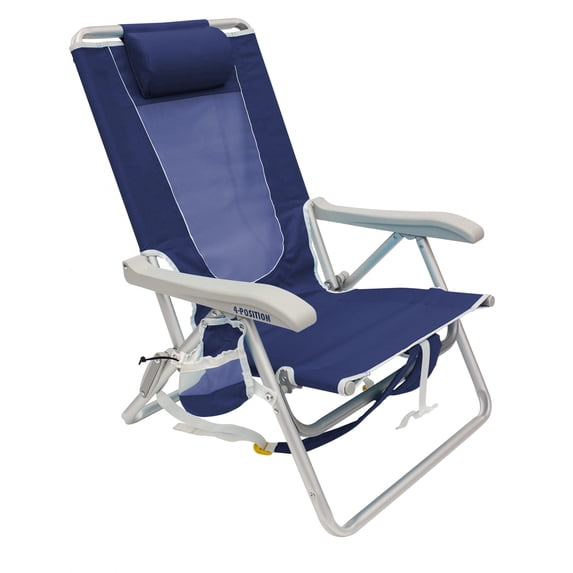 GCI Outdoor Backpack Beach Chair Low Profile Recliner with Cup Holder and Phone Pocket, Nautical Blue