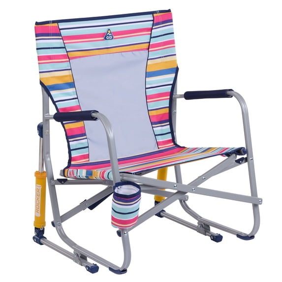 GCI Outdoor Beach Rocker Low Profile Rocking Beach Chair with Beverage Holder, Multistripe
