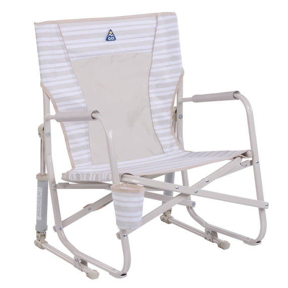 GCI Outdoor Beach Rocker Low Profile Rocking Beach Chair with Cup Holder, Neutral Stripe