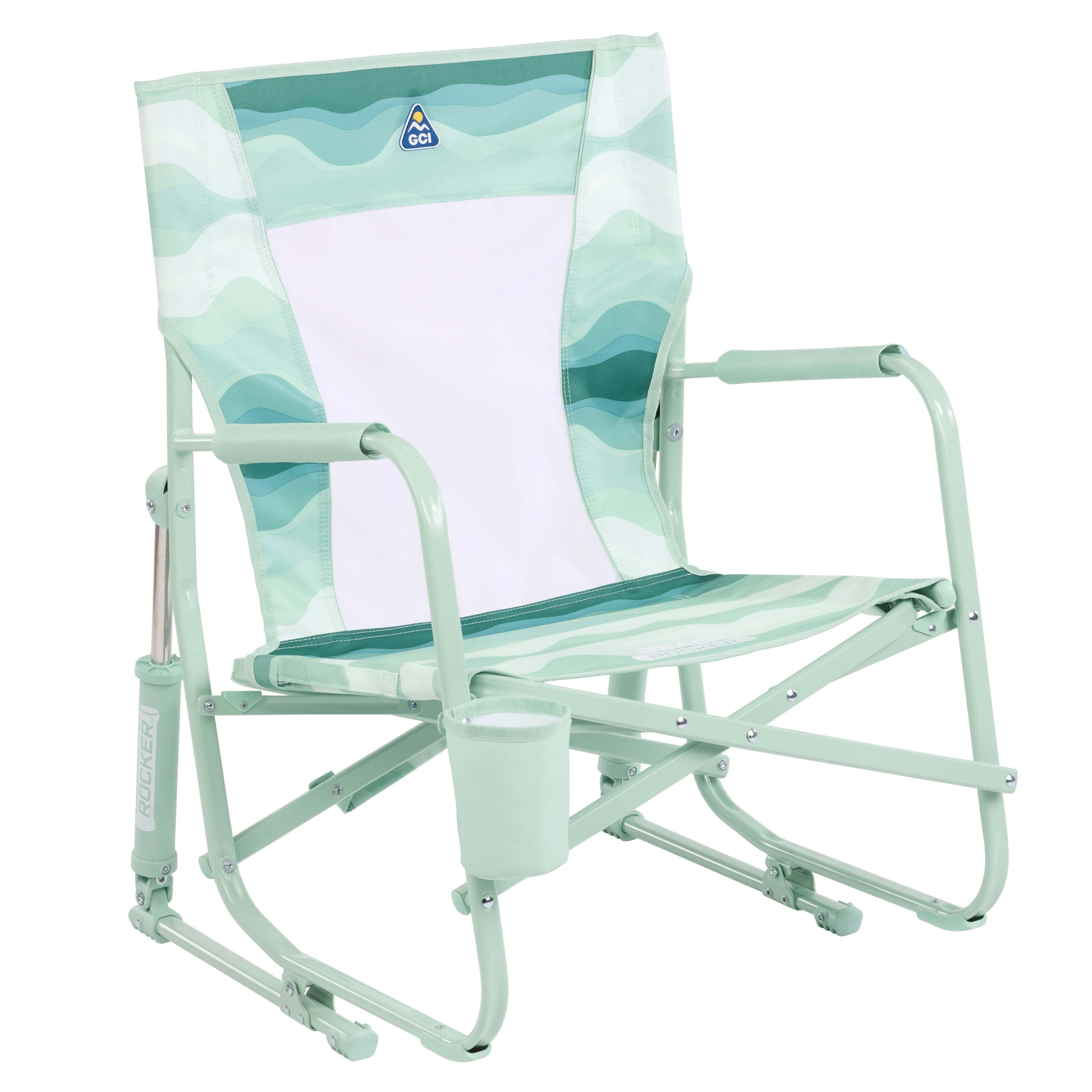 GCI Outdoor Beach Rocker Low Profile Foldable Rocking Chair, Wave Green