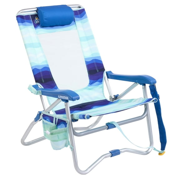 GCI Outdoor Bi-Fold Beach Chair Compact Low Profile Reclining Chair, Wave Blue