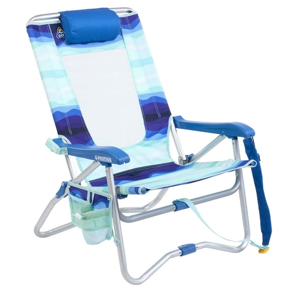 GCI Outdoor Bi-Fold Beach Chair Compact Low Profile Reclining Chair, Wave Blue