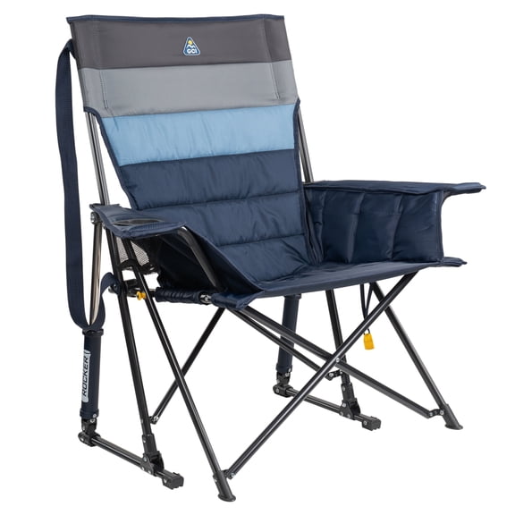 GCI Outdoor Comfort Pro Insulated Rocker Rocking Camping Chair with Cup Holder, Indigo