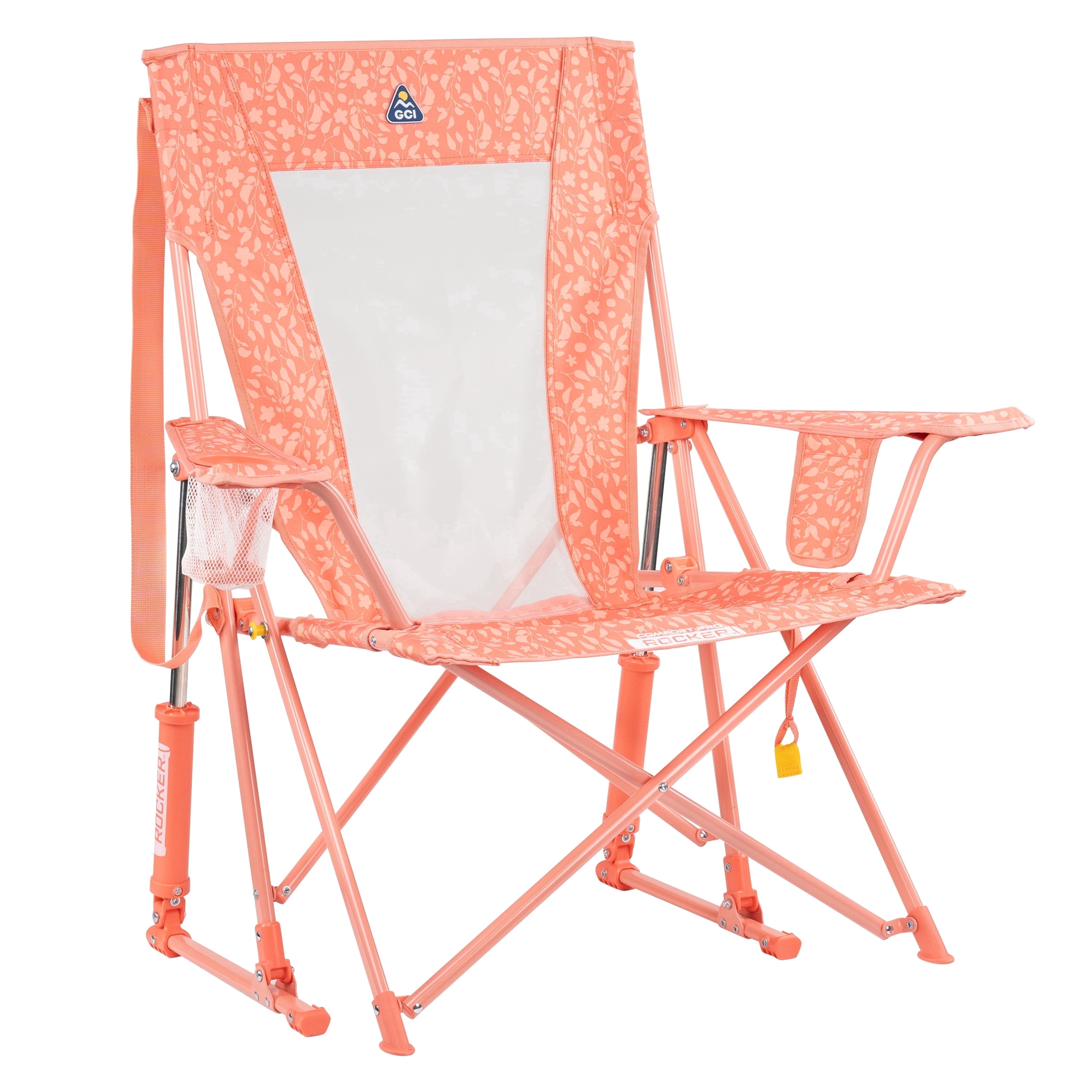 GCI Outdoor Comfort Pro Rocker Camping Chair with Mesh Backrest, Coral Garden