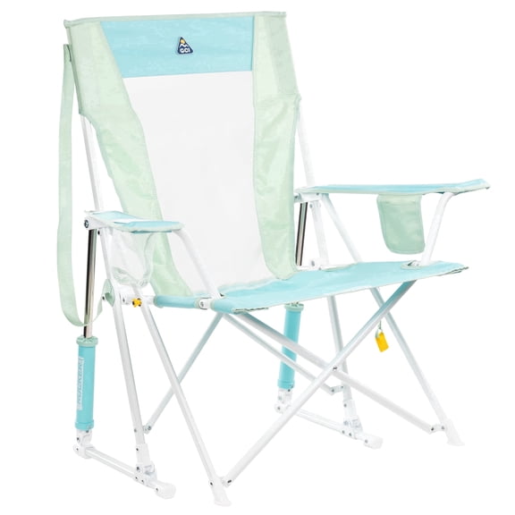 GCI Outdoor Comfort Pro Rocker Rocking Camping Chair with Mesh Backrest, Pastel Green Colorblock