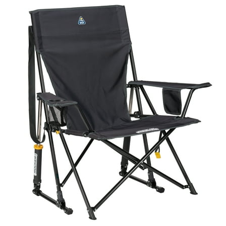 GCI Outdoor Comfort Pro Rocker Foldable Rocking Camp Chair with Solid Backrest, Dark Charcoal