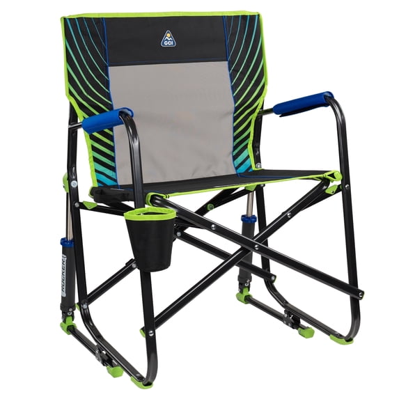 GCI Outdoor Freestyle Rocker Folding Rocking Camping Chair with Cup Holder, Blue Shockwave