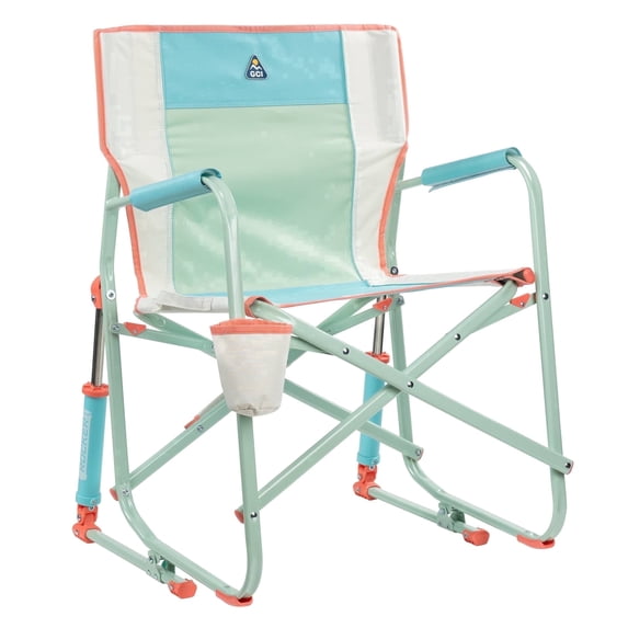 GCI Outdoor Freestyle Rocker Folding Rocking Camping Chair with Cup Holder, Ivory Colorblock