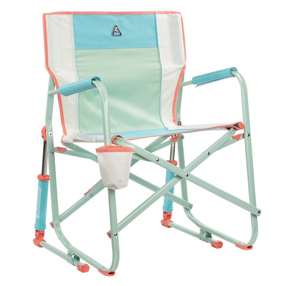 GCI Outdoor Freestyle Rocker Foldable Rocking Camp Chair with Solid Backrest, Ivory Colorblock