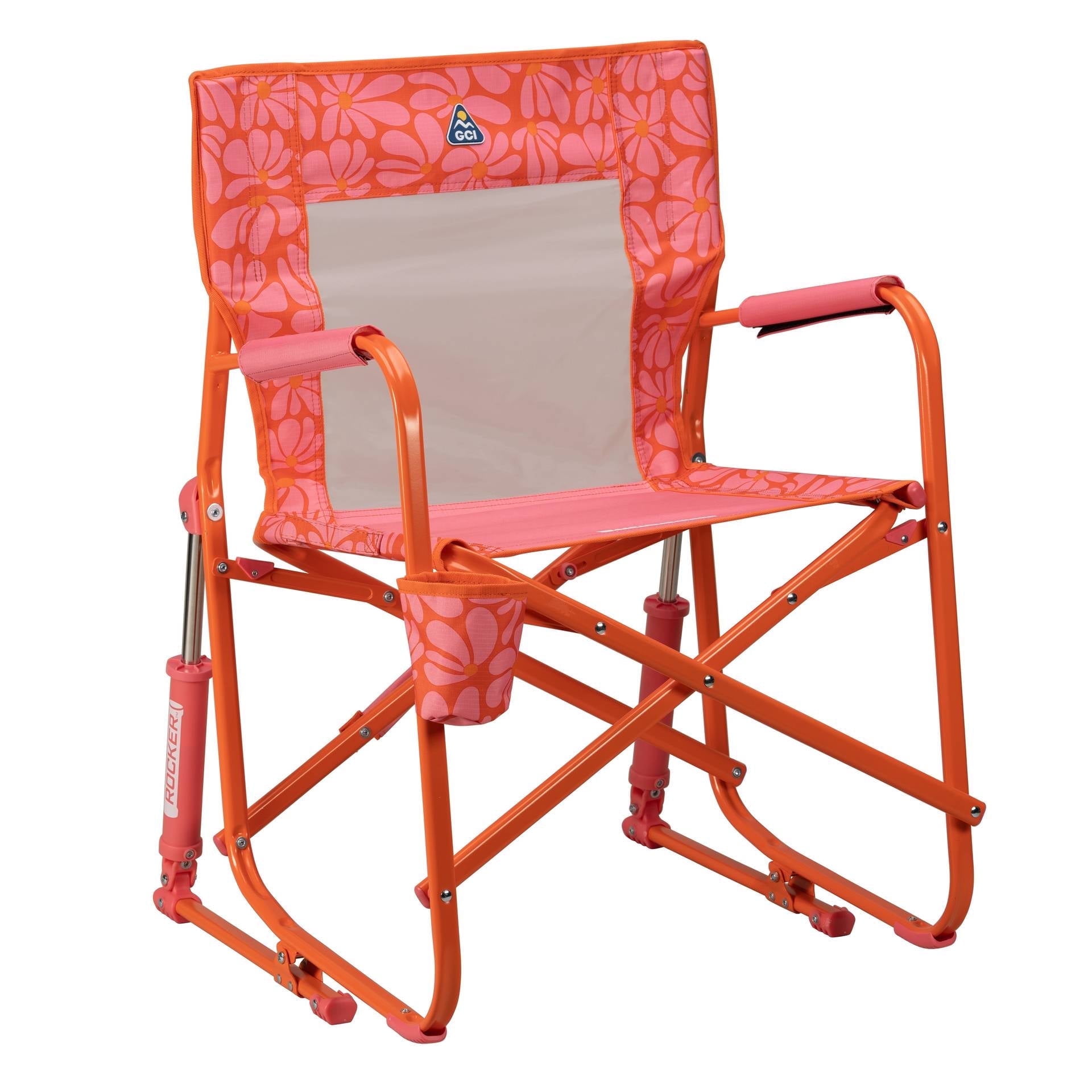 GCI Outdoor Freestyle Rocker Foldable Rocking Camp Chair, Orange Floral