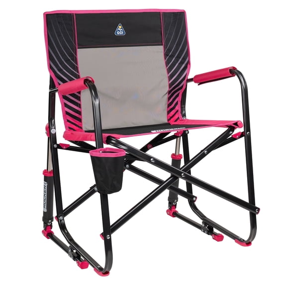 GCI Outdoor Freestyle Rocker Folding Rocking Camping Chair with Cup Holder, Pink Shockwave