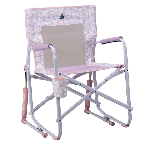GCI Outdoor Freestyle Rocker Folding Rocking Camping Chair with Cup Holder, Purple Floral